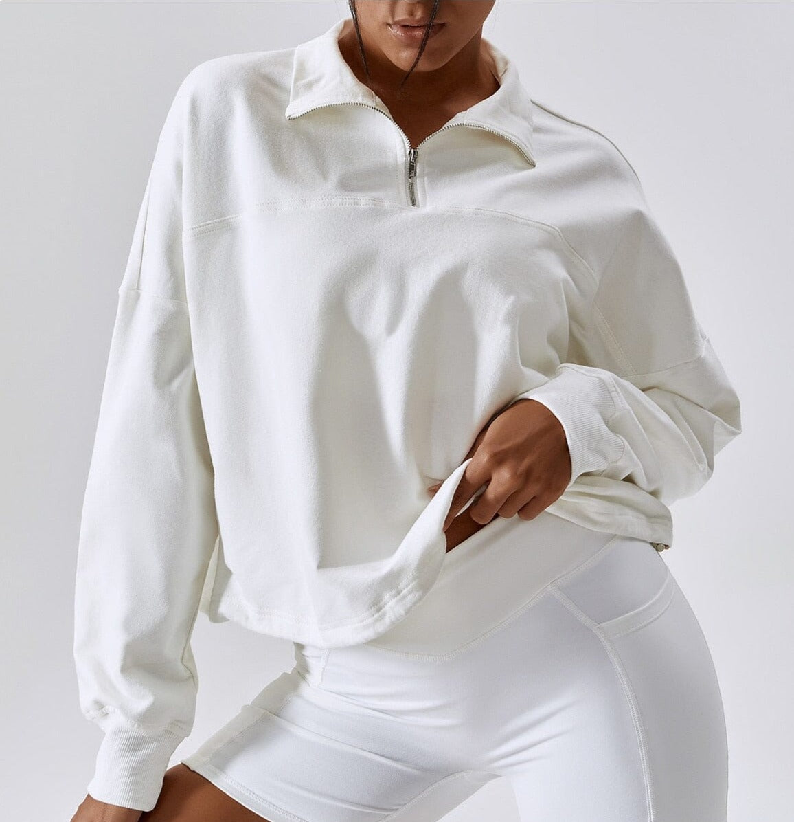 Zipper Loose Long Sleeve Sweater Home Truetights Swan White S 