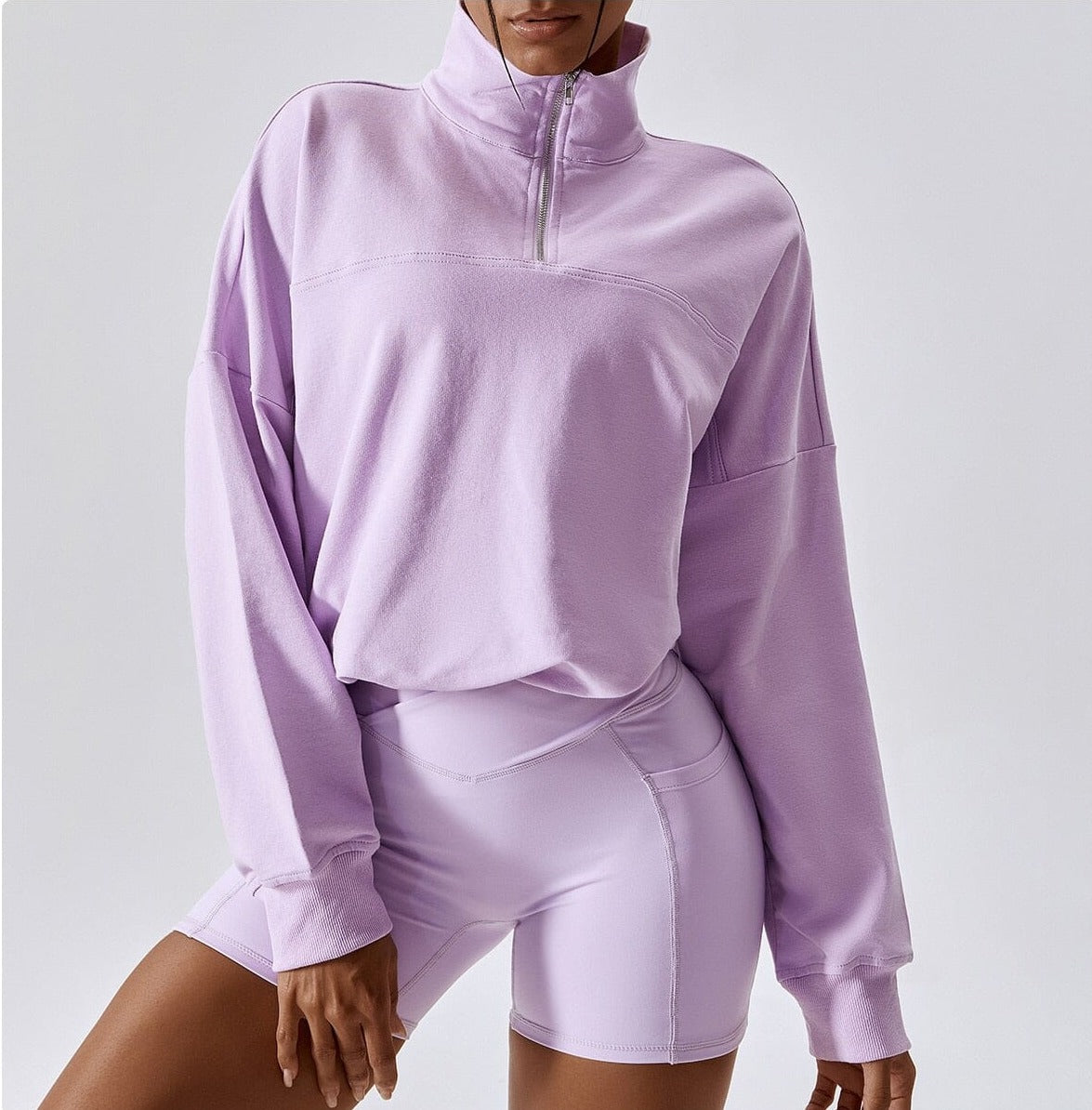 Zipper Loose Long Sleeve Sweater Home Truetights Romantic Purple S 