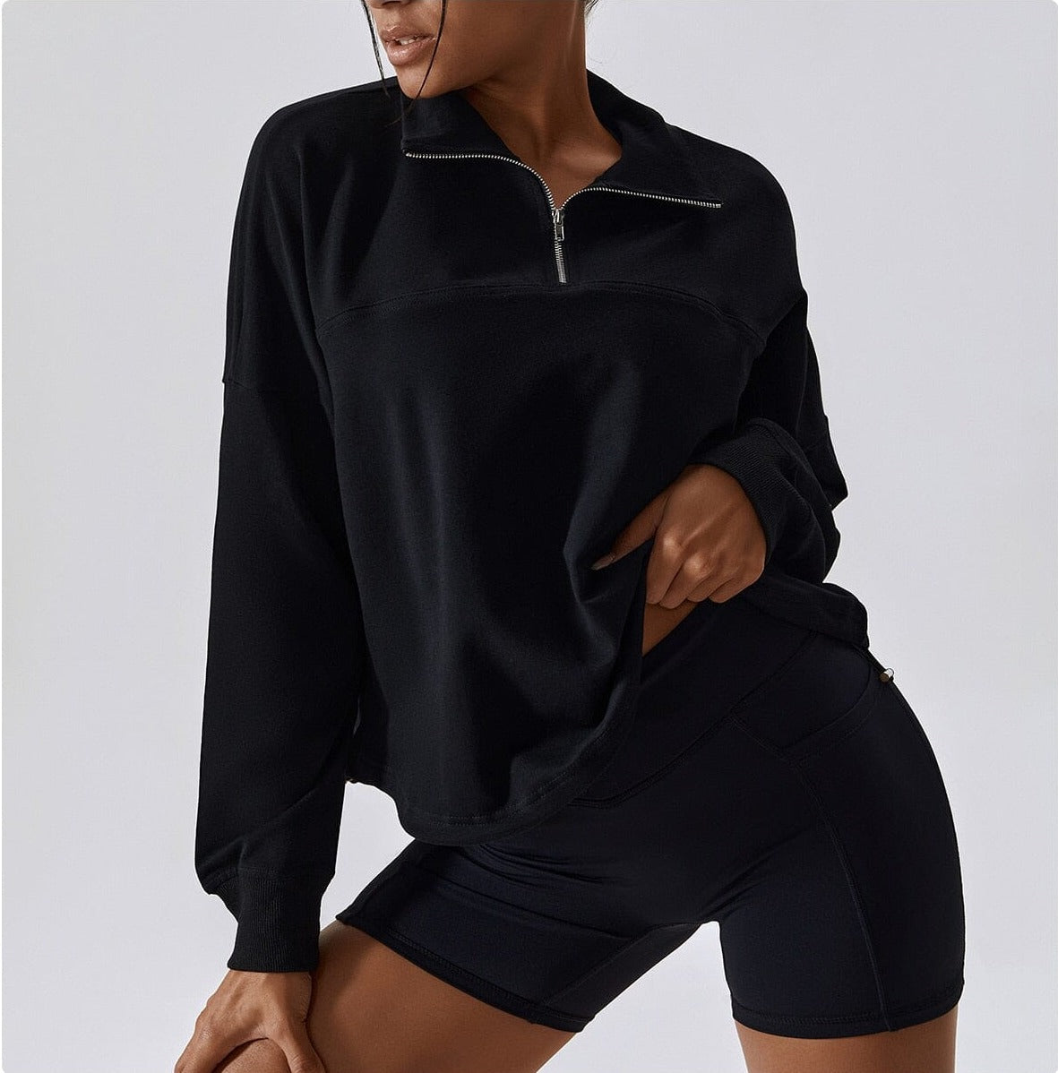 Zipper Loose Long Sleeve Sweater Home Truetights Advanced Black S 