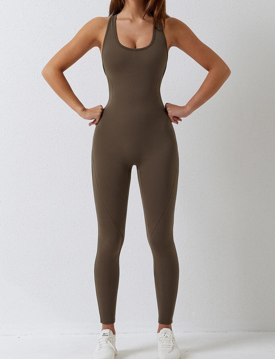 Active Fit One-piece Backless Jumpsuit Jumpsuit Starlethics Brown S 