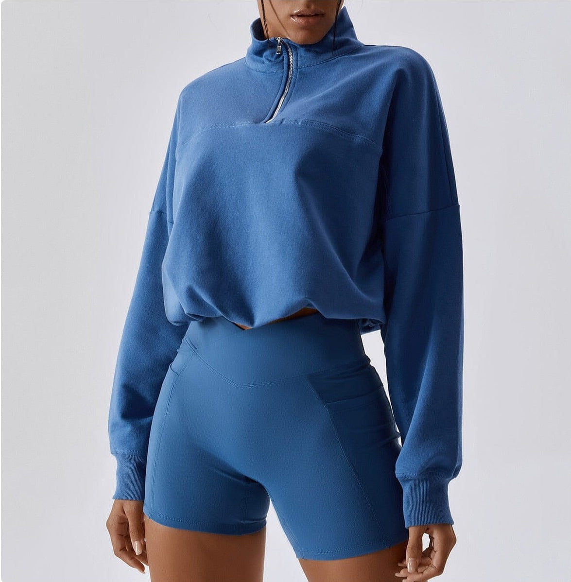 Zipper Loose Long Sleeve Sweater Home Truetights Night Sky Blue S 