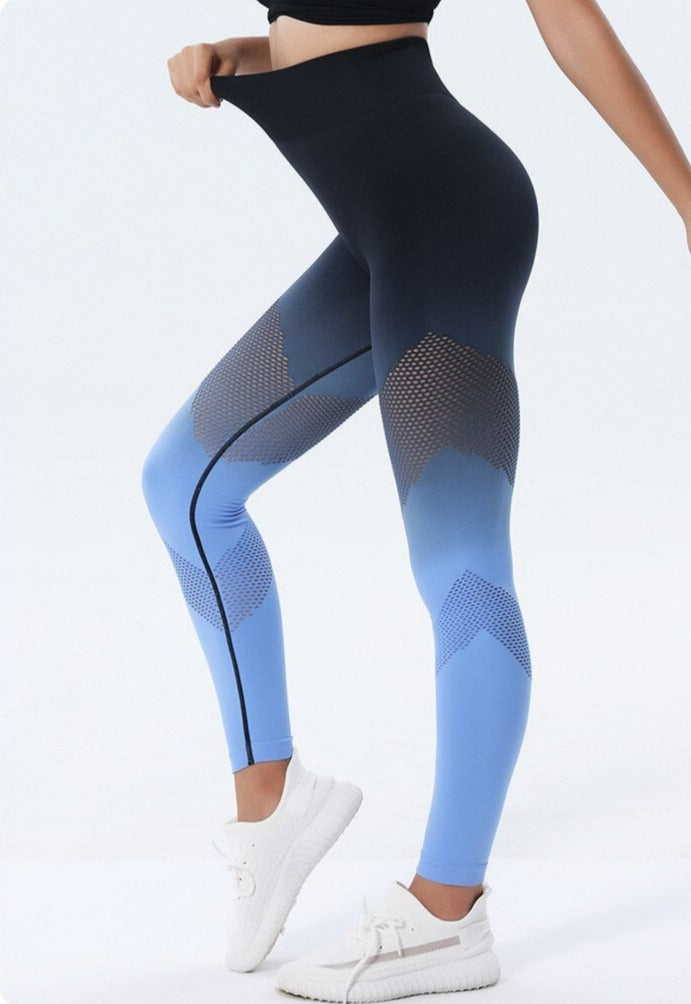 Gradient Hollow Out Leggings Activewear Truetights Blue Gradient S 