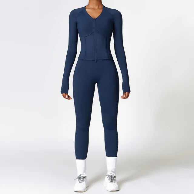 15. NCLAGEN Winter Long Sleeve Yoga Shirts And Leggings Suit Tight Running Fitness Set Gym Breathable Dry Fit Workout Coat Pants NCLAGEN GymClothing Store Blue S 