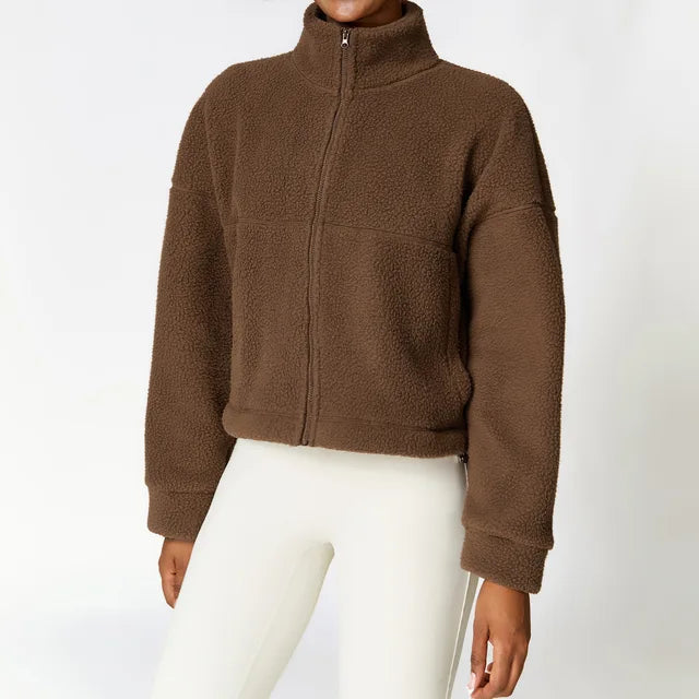 13. NCLAGEN Winter Outdoor Running Fitness Warm Fleece Coat Zipper Lamb Sports Coat Hoodies Gym Workout Training Top Women Running NCLAGEN GymClothing Store Caramel S 