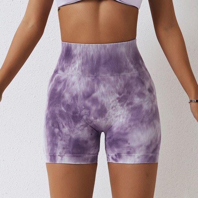 15. NCLAGEN Spring Splash Dyed Seamless Yoga Shorts Women&#39;s Sports Fitness Shorts High Waist Running Hip Lift Tight Yoga Leggings| | Home Starlethics Purple S 