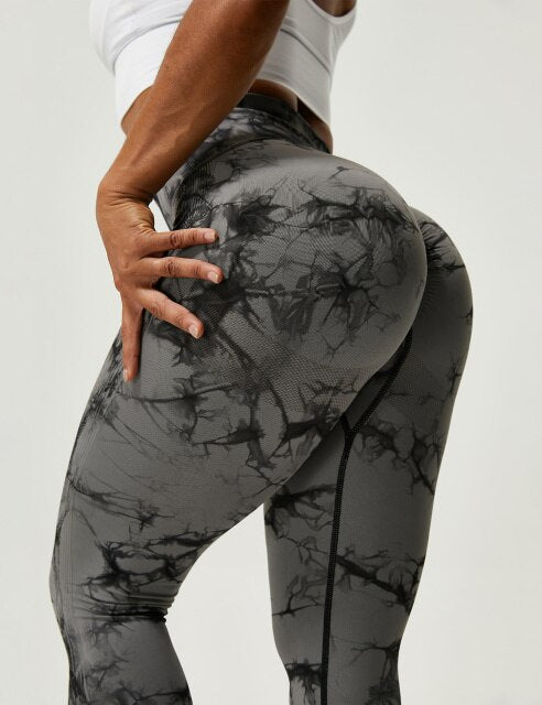 Marble Scrunch Leggings Yoga Pants NCLAGEN YogaClothing Store Tie Dyed Black Grey S 
