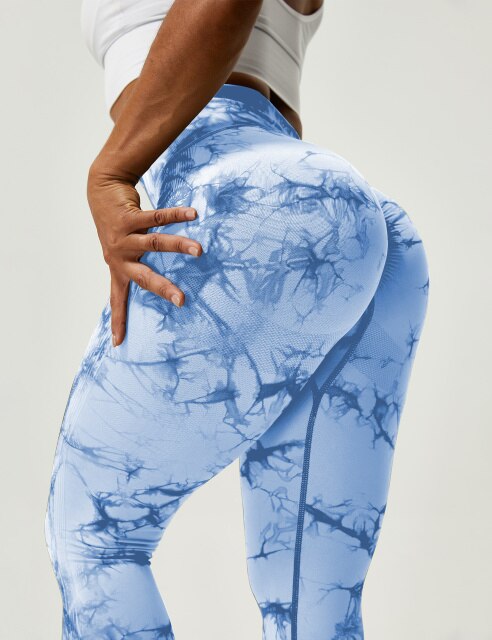 Marble Scrunch Leggings Yoga Pants NCLAGEN YogaClothing Store Tie Dyed Light Blue S 