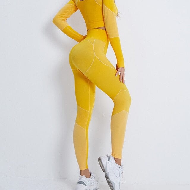 22 NCLAGEN Sports Fitness Suit Long Sleeve Top High Elastic High Waist Fitness Yoga Shirts Pants Activewear Blouses Running Set| | Home NCLAGEN GymClothing Store Yellow Trousers S 