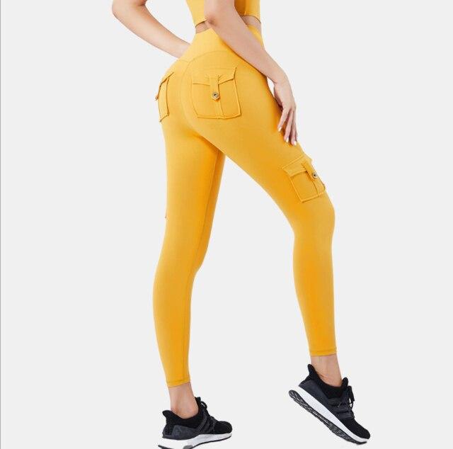 Push Up Pocket Leggings Fitness Leggings NCLAGEN GymClothing Store Yellow S 