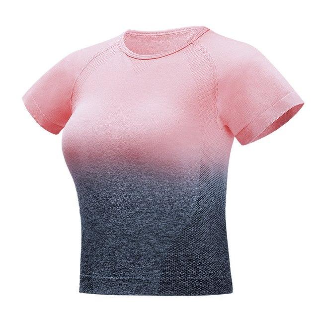 Short Sleeve Ombre Top Sports Bra Truetights peach pink S 