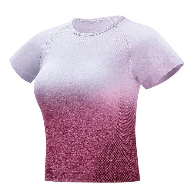 Short Sleeve Ombre Top Sports Bra Truetights purple pink S 